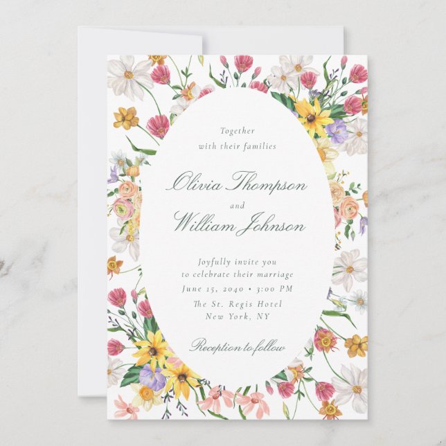 Convites Floral Garden Wedding Invitation with Oval Frame (Frente)