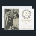 Convites Floral Garland Photo 50th Wedding Anniversary<br><div class="desc">Featuring a delicate watercolor floral lavender garland,  this chic botanical 50th wedding anniversary invitation can be personalized with your special anniversary information and photo. The reverse features a matching floral garland framing your anniversary dates in elegant text on a golden background. Designed by Thisisnotme©</div>