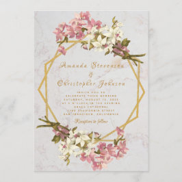 Convites Floral Geométrico Mármore Dourado e Orquídeas Casa