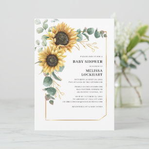Convites Floral Girassol Eucalyptus Chá de fraldas verde