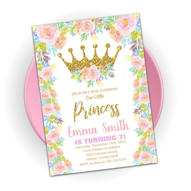 Convites Floral Glitter Coroa Princesa Conquistas de Aniver (Criador carregado)