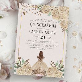 Convites Floral Glitter Dourada Princesa Birthday Quinceane
