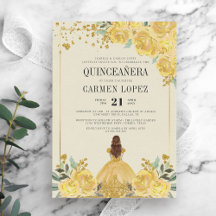 Floral Glitter Dourado e princesa amarela Quincean