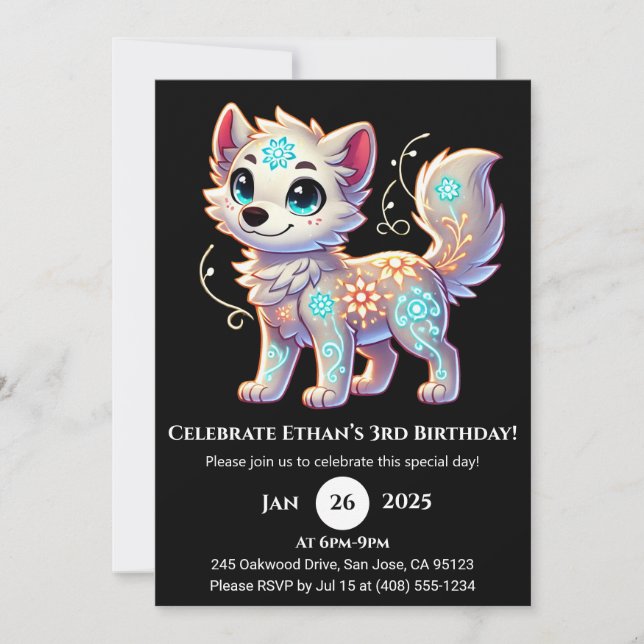 Convites Floral Glow Pup Birthday Invitation (Frente)