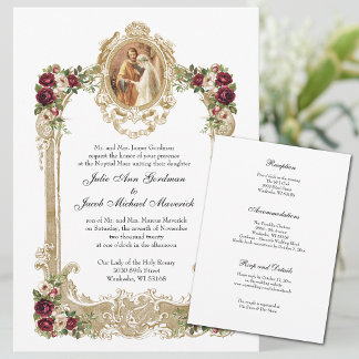Convites Floral & Gold Catholic Wedding & Reception