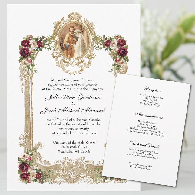 Convites Floral & Gold Catholic Wedding & Reception (Coordinating wedding prayer cards available in our shop. )