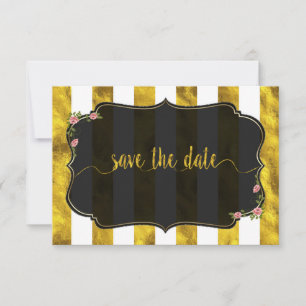 Convites Floral Gold Foil Stripes Casamento Salvar A Data