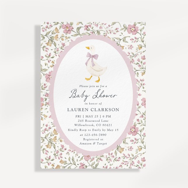 Convites Floral Goose Baby Shower Invitation (Criador carregado)