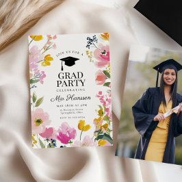 Convites Floral Graduation Party Invitation Photo Back