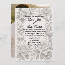 Convites Floral Graphite Photo Wedding Invitation