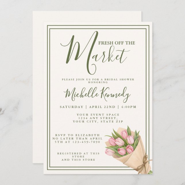 Convites Floral Green Fresh Off The Market Bridal Shower  (Frente/Verso)