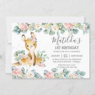 Convites Floral Greenery Eucalyptus Cute Kangaroo Aniversár