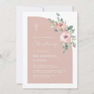 Convites Floral Half Arch Blush Pink Girl Christening