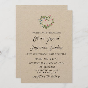 Convites Floral Heart Wreath. Casamento elegante russo