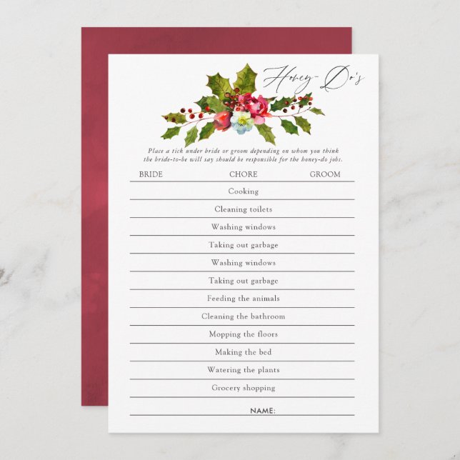 Convites Floral Holly jogo de Chá de panela de Natal (Frente/Verso)