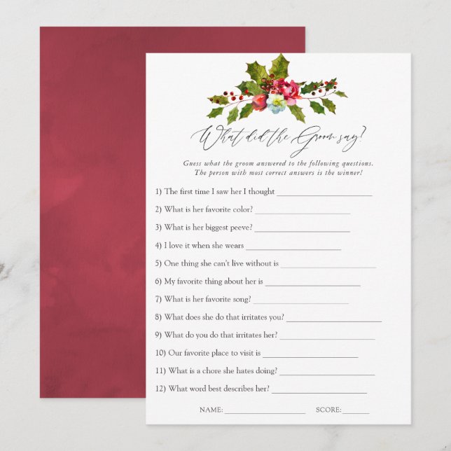 Convites Floral Holly jogo de Chá de panela de Natal (Frente/Verso)
