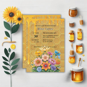 Convites Floral Honeycomb Honeybee Honey Drivers Chá de fra