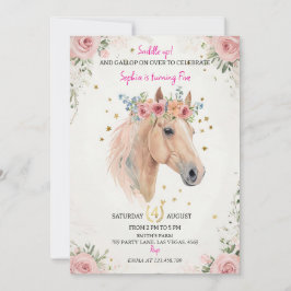 Convites Floral Horse Kids Birthday Invite Template