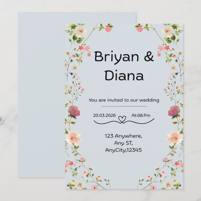 Convites Floral Invitation  (Frente/Verso)