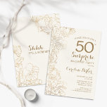 Convites Floral Ivory Dourado Surpresa 50ª Festa de anivers<br><div class="desc">Floral Ivory Cream e Dourada Surpresa 50º Convite de aniversário. Design minimalista moderno com sotaques botânicos e letra de escrita tipográfica. Simples cartão de convite floral perfeito para uma festa surpresa na moda. Pode ser personalizado para qualquer idade.</div>