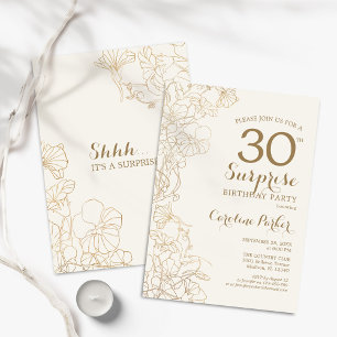 Convites Floral Ivory Gold Surprise 30th Birthday Party