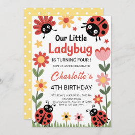 Convites Floral ladybug birthday