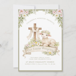 Convites Floral Lamb with Cross | Easter Program Invitation