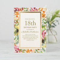 Floral Laranja Vermelho Folhas Verdes Dourado Aniv