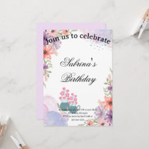 Floral lavender calligraphy text birthday