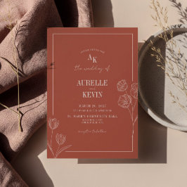 Convites Floral Line Art Rustic Terracota Elegant Wedding 