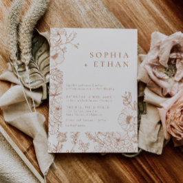 Convites Floral Line Art Terracotta Wedding