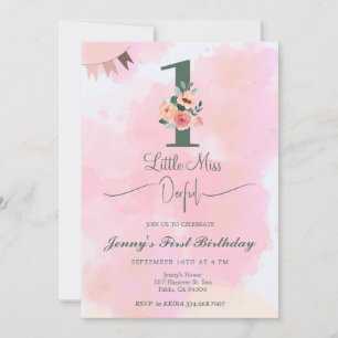 Convites Floral Little Miss Onederful 1º Aniversário