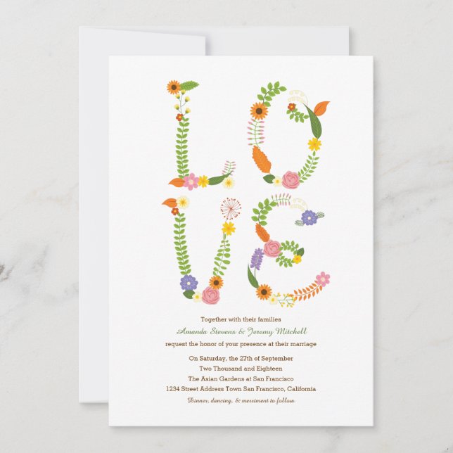 Convites Floral LOVE Letters Rustic Woodland Weding (Frente)