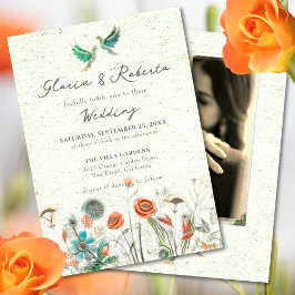 Convites Floral Lovebird Com Foto De Casamento Mexicano