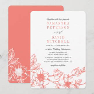 Convites Floral Magnolia Branch | Coral | Casamento
