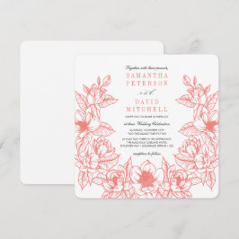 Convites Floral Magnolia Wreath | Coral | Casamento