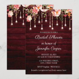 Convites Floral Maroon Wooden Chá de panela Russo