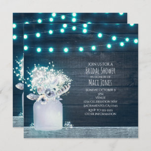 Convites Floral Mason Jar Blue Luzes Russas Noverno Bridal