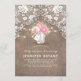 Convites Floral Mason Jar Lace e Chá de fraldas Burlap