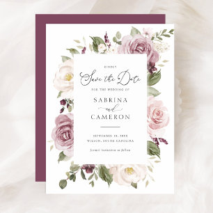 Convites Floral Mauve Blush Elegante Casamento Salve a Data