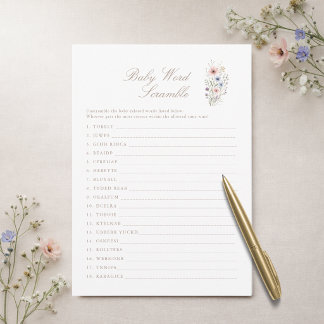 Convites Floral Meadow Shower Game Baby Word Scramble Card