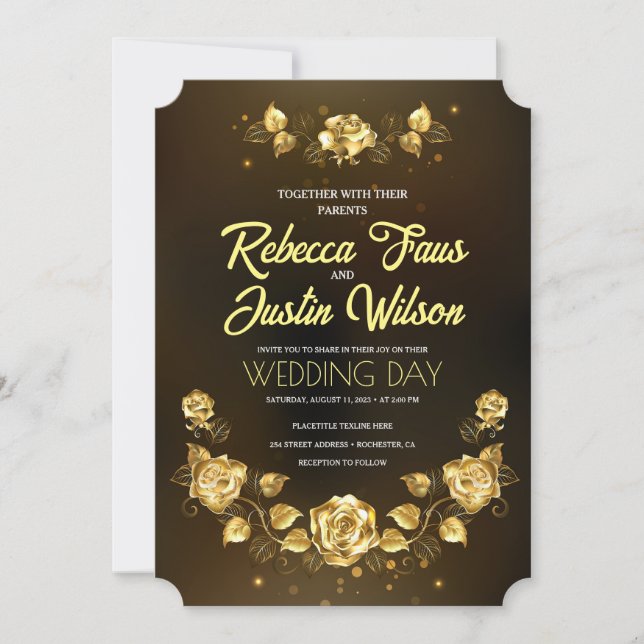 Convites Floral Moderno Boho Dourado Vermelho (Frente)