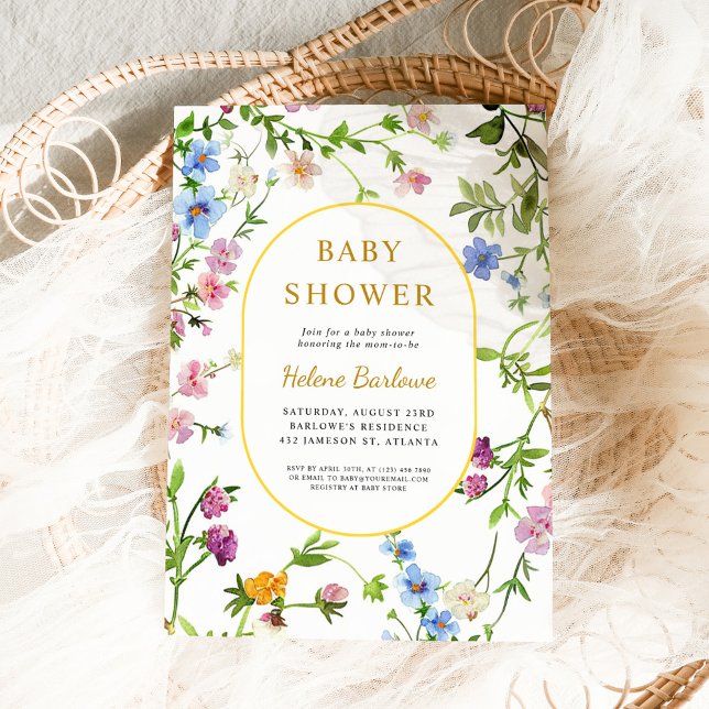 Convites Floral Moderno Elegante Chá de fraldas de flor sel (Floral Modern Elegant Wildflower Baby Shower Invitation)