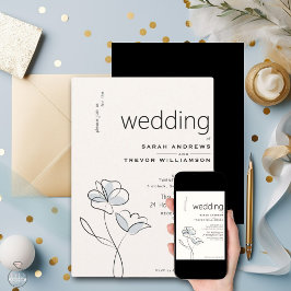 Convites Floral moderno minimalista azul e soprado