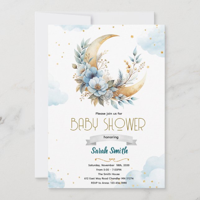 Convites Floral moon shower invitation (Frente)