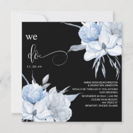 Convites *~* Floral Muted Blue Buquê AR15 QR RSVP WEDDING