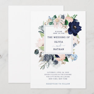 Convites Floral Náutico Azul Marinho  Casamento