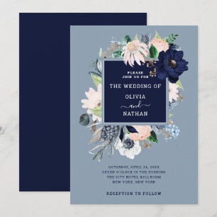 Convites Floral Náutico Azul Marinho  Casamento