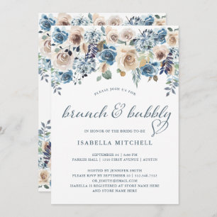 Convites Floral Neutro e Azul Brunch e Bubble