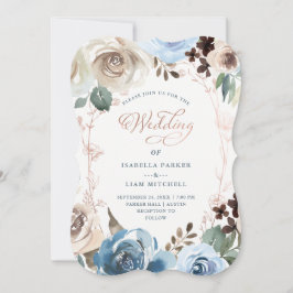 Convites Floral Neutro e Azul | Casamento Dourado Faux Rosa